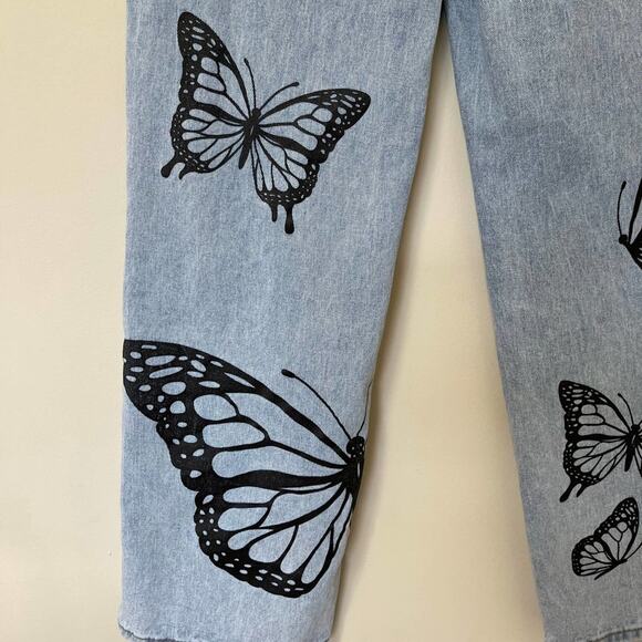 90s Y2K JEANS High Rise Butterfly Wide Boho Baggy Light Wash Size Medium - Picture 8 of 11